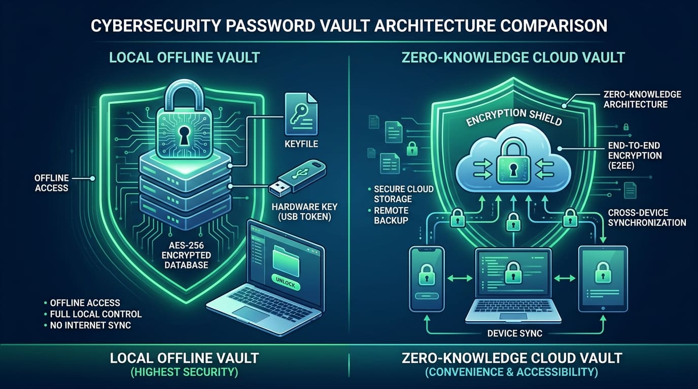 KeePassXC Offline Encrypted Vault vs Bitwarden Cloud Password Manager Comparison