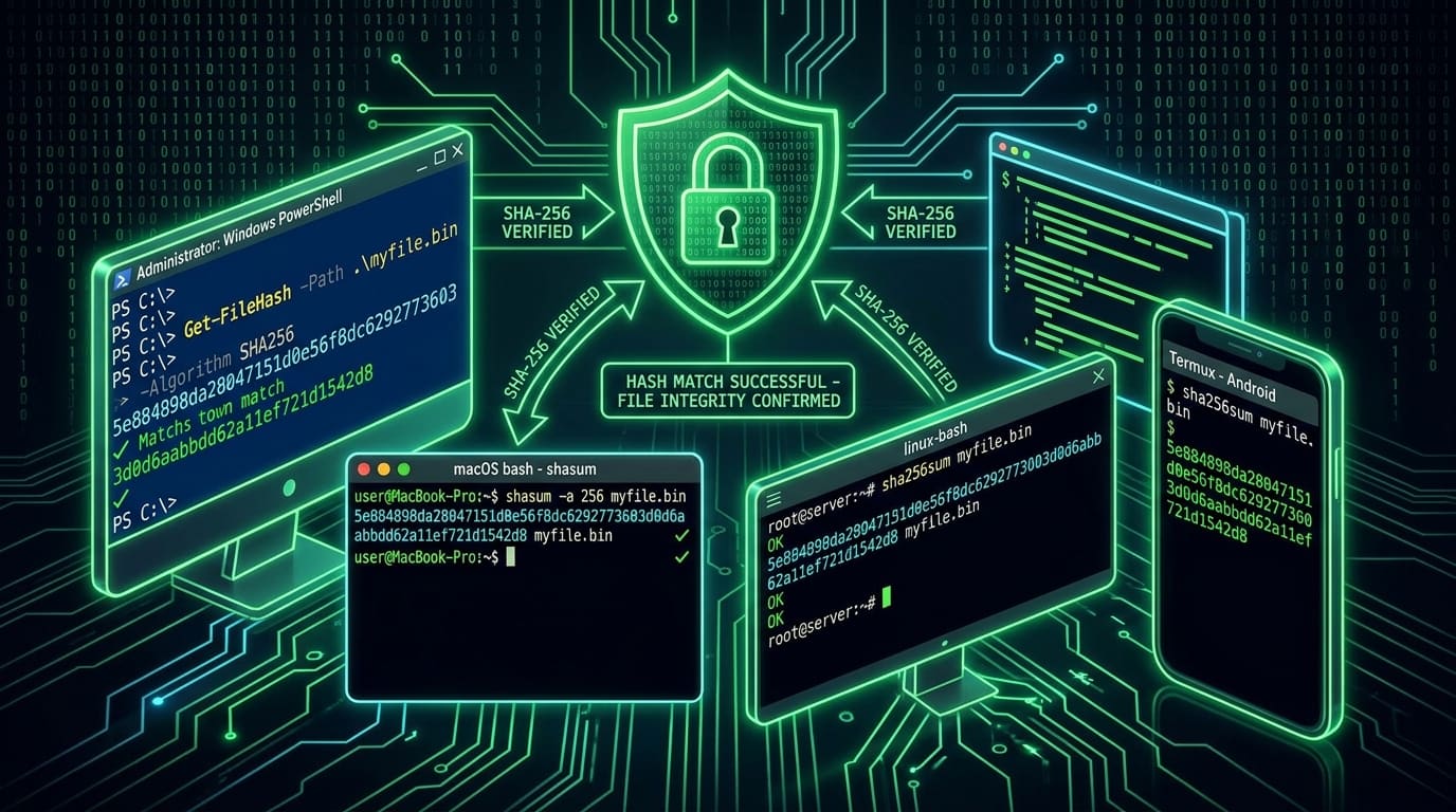 How to Verify SHA-256 Checksum Cryptographic Hash on Windows, Mac, Linux and Android