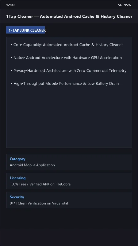 1Tap Cleaner: Deep Cache Cleaner, App History & SD Card Sweeper official screenshot preview 1