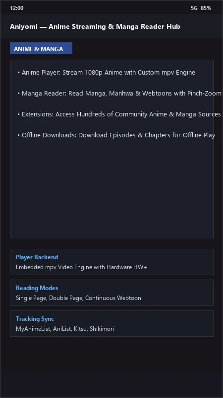 Aniyomi: All-in-One Anime Streaming & Manga Reader official screenshot preview 1