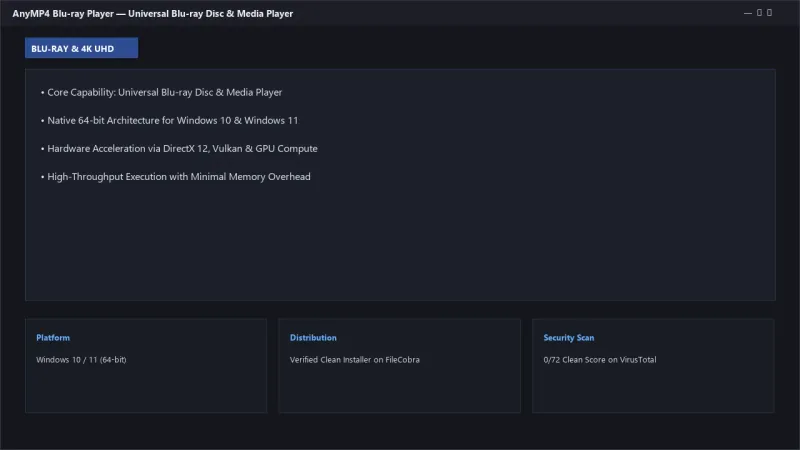 AnyMP4 Blu-ray Player: 4K UHD Blu-ray, DVD & Media Player for Windows official screenshot preview 1
