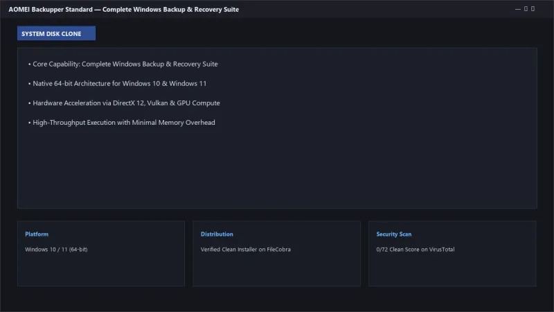 AOMEI Backupper Standard: Complete Backup, Sync & Disk Clone for Windows official screenshot preview 1