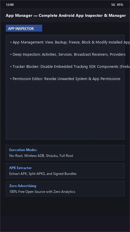 App Manager: Full APK Inspector, Tracker Blocker & Auditor official screenshot preview 1