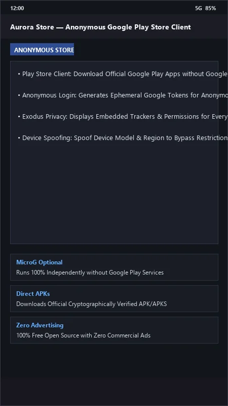 Aurora Store: Anonymous Google Play Store Client official screenshot preview 1