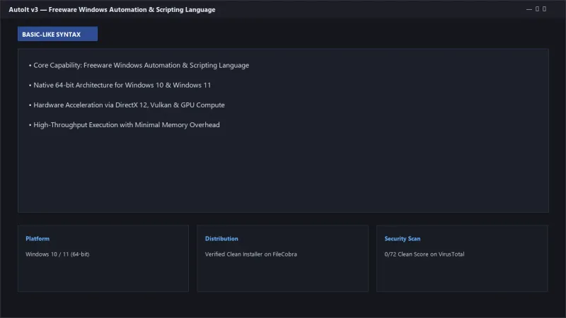 AutoIt v3: Freeware BASIC-Like Automation Language for Windows GUI & Tasks official screenshot preview 1