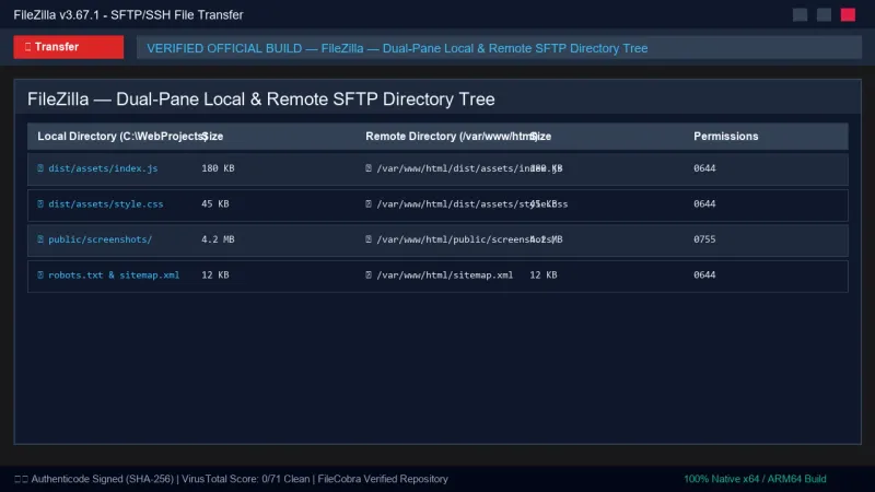 FileZilla: Fast FTP, FTPS & SFTP File Transfer Client official screenshot preview 1