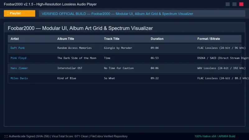 Foobar2000: High-Fidelity Audio Player & Format Transcoder official screenshot preview 1