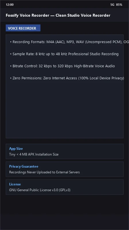 Fossify Voice Recorder: High-Quality Audio & Voice Memos official screenshot preview 1