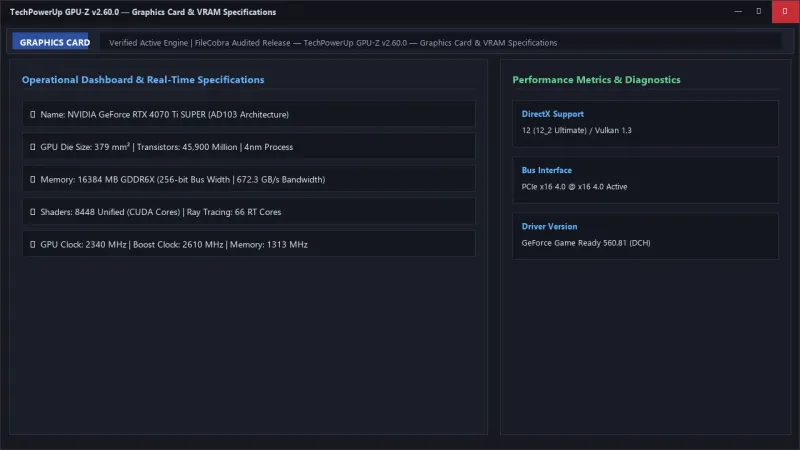 GPU-Z: Graphics Card GPU Sensors, VRAM & Clock Diagnostics official screenshot preview 1
