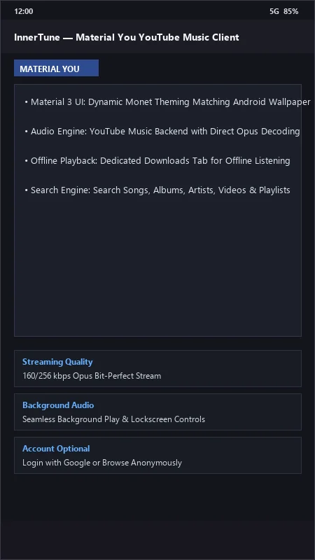 InnerTune: Material 3 YouTube Music Client official screenshot preview 1