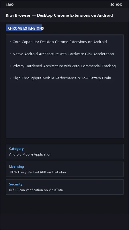 Kiwi Browser: Fast Chromium with Desktop Extensions official screenshot preview 1