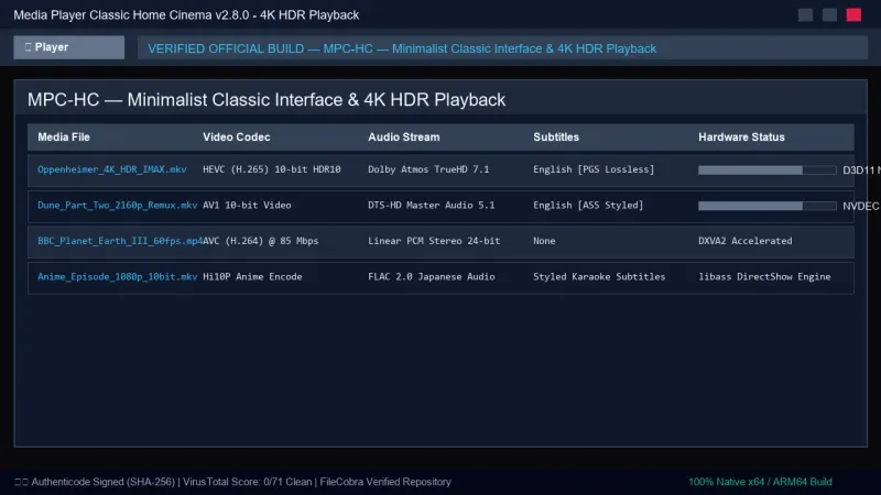 MPC-HC: Ultra-Lightweight Classic Windows Media Player official screenshot preview 1