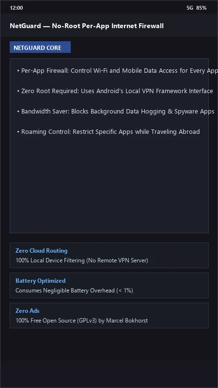 NetGuard: No-Root Internet Access Firewall & Traffic Monitor official screenshot preview 1