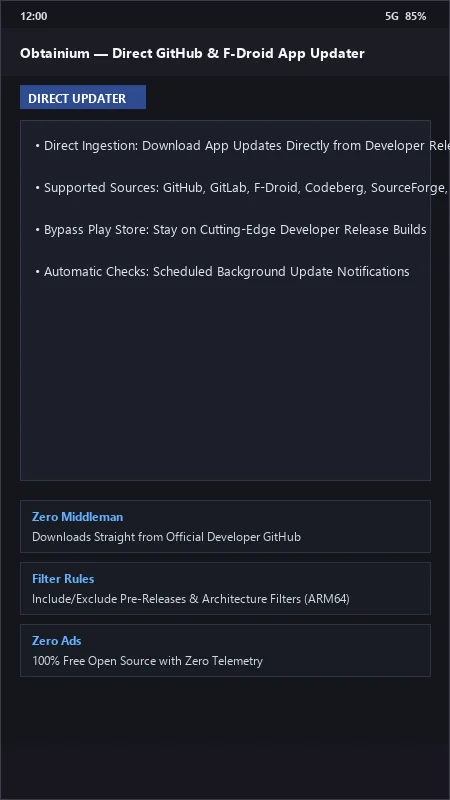 Obtainium: Direct App Release Tracker & Automatic Updater official screenshot preview 1