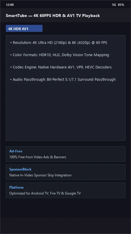 SmartTube: 4K Ad-Free YouTube Client for Android TV official screenshot preview 1