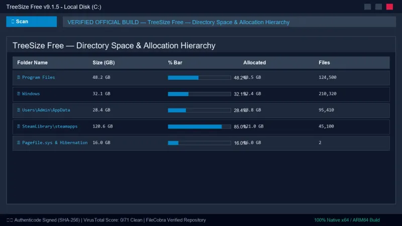TreeSize Free: Hard Drive Storage Space Analyzer official screenshot preview 1