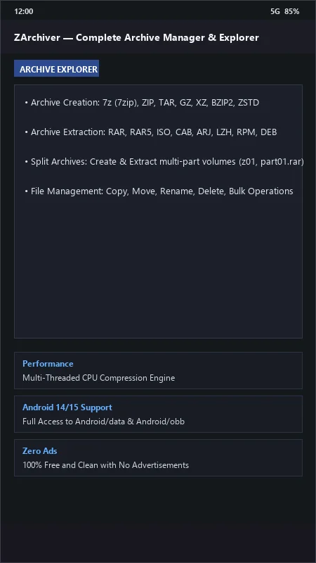 ZArchiver: Archive & Compression Manager (7z, zip, rar) official screenshot preview 1